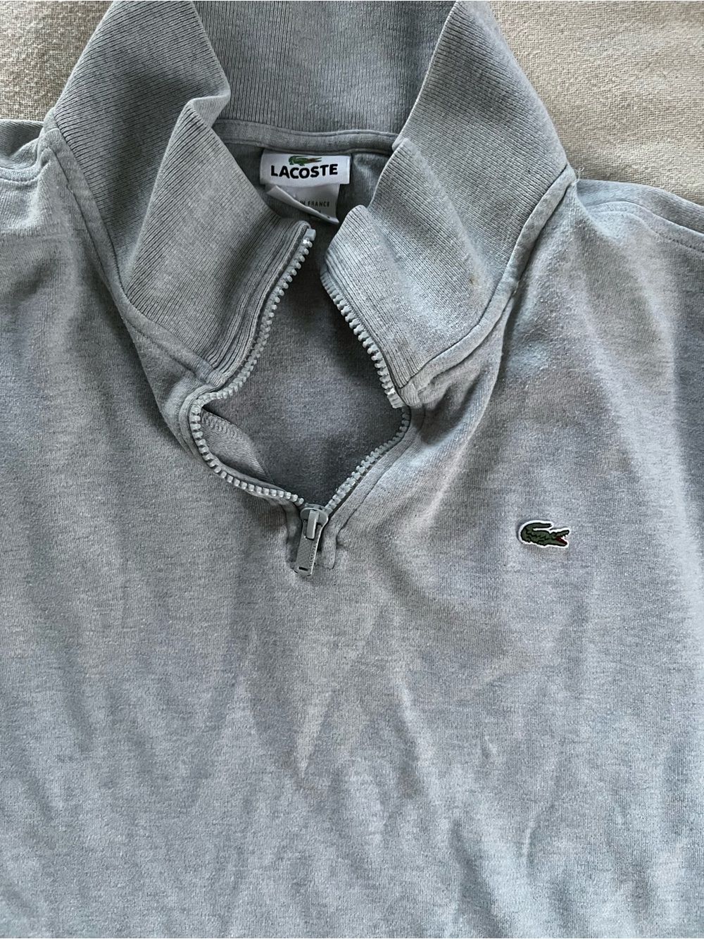 Lacoste Light Gray Quarter-Zip Pullover with Crocodile Patch